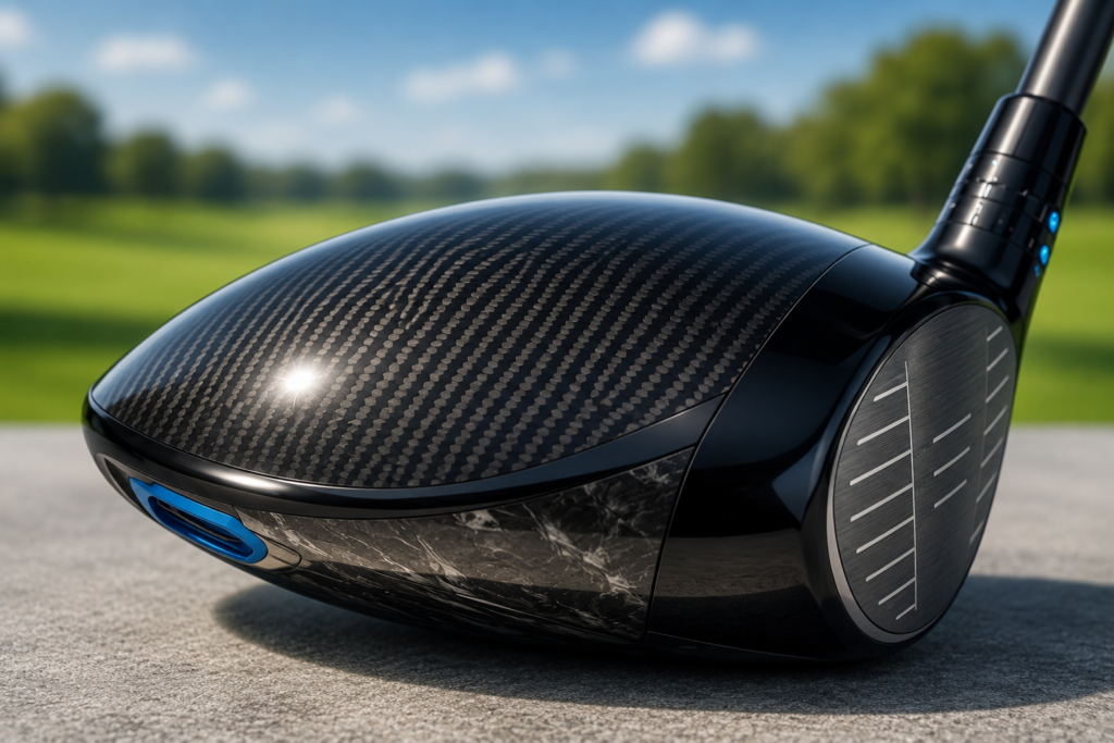 Callaway Paradym golf driver displayed on teeing ground highlighting modern carbon crown construction.