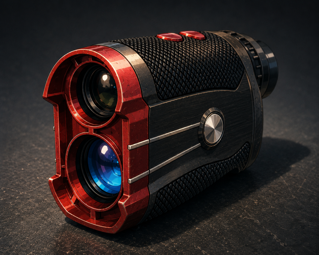 Close view of the AOFAR GX-2S rangefinder lenses, textured grip and protective housing
